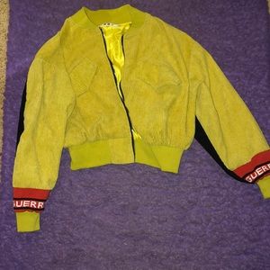 Bomber jacket with red sleeve